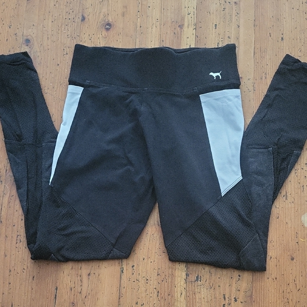 Victoria's Secret Black and Gray Leggings with Stretchy Fabric